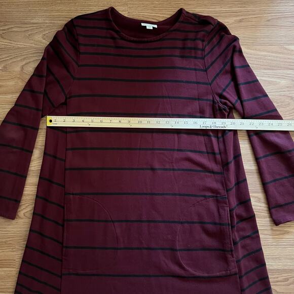 J Jill Stripe Shift Dress L Burgundy Black Tunic | Fall Preppy Coastal Grunge - Picture 4 of 10